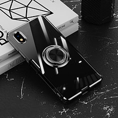 Coque Ultra Slim Silicone Souple Housse Etui Transparente avec Support Bague Anneau Aimante Magnetique pour Sony Xperia Ace III SOG08 Noir
