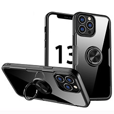 Coque Ultra Slim Silicone Souple Housse Etui Transparente avec Support Bague Anneau Aimante Magnetique S01 pour Apple iPhone 13 Pro Noir