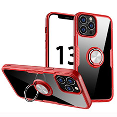 Coque Ultra Slim Silicone Souple Housse Etui Transparente avec Support Bague Anneau Aimante Magnetique S01 pour Apple iPhone 13 Pro Rouge