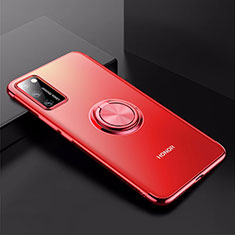 Coque Ultra Slim Silicone Souple Housse Etui Transparente avec Support Bague Anneau Aimante Magnetique S01 pour Huawei Honor V30 5G Rouge