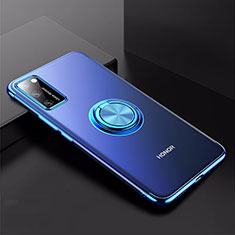 Coque Ultra Slim Silicone Souple Housse Etui Transparente avec Support Bague Anneau Aimante Magnetique S01 pour Huawei Honor View 30 5G Bleu