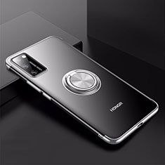 Coque Ultra Slim Silicone Souple Housse Etui Transparente avec Support Bague Anneau Aimante Magnetique S01 pour Huawei Honor View 30 Pro 5G Argent