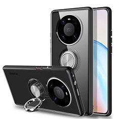 Coque Ultra Slim Silicone Souple Housse Etui Transparente avec Support Bague Anneau Aimante Magnetique S01 pour Huawei Mate 40 Pro Noir