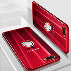 Coque Ultra Slim Silicone Souple Housse Etui Transparente avec Support Bague Anneau Aimante Magnetique S01 pour Oppo K1 Rouge