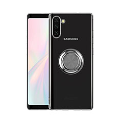 Coque Ultra Slim Silicone Souple Housse Etui Transparente avec Support Bague Anneau Aimante Magnetique S01 pour Samsung Galaxy Note 10 Argent