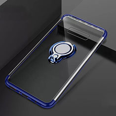 Coque Ultra Slim Silicone Souple Housse Etui Transparente avec Support Bague Anneau Aimante Magnetique S01 pour Samsung Galaxy S10 Plus Bleu