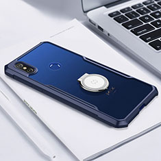 Coque Ultra Slim Silicone Souple Housse Etui Transparente avec Support Bague Anneau Aimante Magnetique S01 pour Xiaomi Mi Mix 3 Bleu