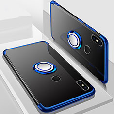 Coque Ultra Slim Silicone Souple Housse Etui Transparente avec Support Bague Anneau Aimante Magnetique S01 pour Xiaomi Redmi 6 Pro Bleu