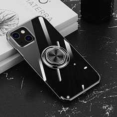 Coque Ultra Slim Silicone Souple Housse Etui Transparente avec Support Bague Anneau Aimante Magnetique Z02 pour Apple iPhone 14 Plus Noir