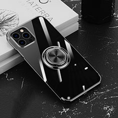 Coque Ultra Slim Silicone Souple Housse Etui Transparente avec Support Bague Anneau Aimante Magnetique Z02 pour Apple iPhone 14 Pro Noir