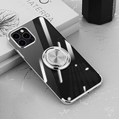 Coque Ultra Slim Silicone Souple Housse Etui Transparente avec Support Bague Anneau Aimante Magnetique Z02 pour Apple iPhone 15 Pro Max Argent