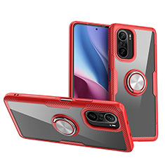 Coque Ultra Slim Silicone Souple Housse Etui Transparente avec Support Bague Anneau Aimante Magnetique ZL1 pour Xiaomi Mi 11X Pro 5G Rouge