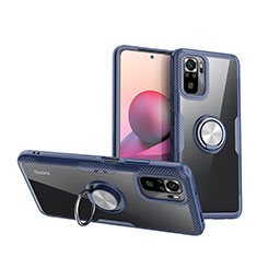 Coque Ultra Slim Silicone Souple Housse Etui Transparente avec Support Bague Anneau Aimante Magnetique ZL1 pour Xiaomi Poco M5S Argent et Bleu