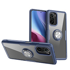 Coque Ultra Slim Silicone Souple Housse Etui Transparente avec Support Bague Anneau Aimante Magnetique ZL1 pour Xiaomi Redmi K40 5G Argent et Bleu