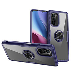 Coque Ultra Slim Silicone Souple Housse Etui Transparente avec Support Bague Anneau Aimante Magnetique ZL1 pour Xiaomi Redmi K40 5G Bleu