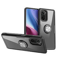 Coque Ultra Slim Silicone Souple Housse Etui Transparente avec Support Bague Anneau Aimante Magnetique ZL1 pour Xiaomi Redmi K40 Pro 5G Argent et Noir