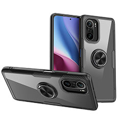 Coque Ultra Slim Silicone Souple Housse Etui Transparente avec Support Bague Anneau Aimante Magnetique ZL1 pour Xiaomi Redmi K40 Pro 5G Noir