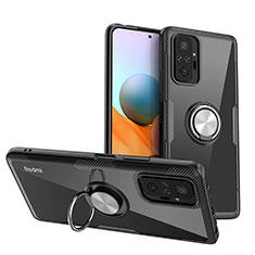 Coque Ultra Slim Silicone Souple Housse Etui Transparente avec Support Bague Anneau Aimante Magnetique ZL1 pour Xiaomi Redmi Note 10 Pro 4G Argent et Noir