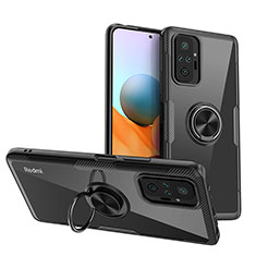 Coque Ultra Slim Silicone Souple Housse Etui Transparente avec Support Bague Anneau Aimante Magnetique ZL1 pour Xiaomi Redmi Note 10 Pro 4G Noir