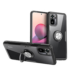 Coque Ultra Slim Silicone Souple Housse Etui Transparente avec Support Bague Anneau Aimante Magnetique ZL1 pour Xiaomi Redmi Note 11 SE India 4G Argent et Noir