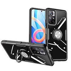 Coque Ultra Slim Silicone Souple Housse Etui Transparente avec Support Bague Anneau Aimante Magnetique ZL1 pour Xiaomi Redmi Note 11S 5G Argent et Noir