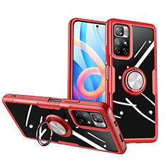 Coque Ultra Slim Silicone Souple Housse Etui Transparente avec Support Bague Anneau Aimante Magnetique ZL1 pour Xiaomi Redmi Note 11S 5G Rouge