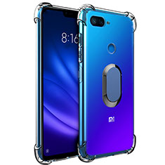 Coque Ultra Slim Silicone Souple Housse Etui Transparente avec Support Bague Anneau Aimante S01 pour Xiaomi Mi 8 Lite Bleu