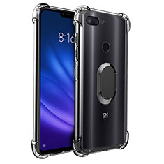 Coque Ultra Slim Silicone Souple Housse Etui Transparente avec Support Bague Anneau Aimante S01 pour Xiaomi Mi 8 Lite Noir