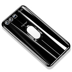 Coque Ultra Slim Silicone Souple Housse Etui Transparente avec Support Bague Anneau S01 pour Huawei Honor 9 Noir