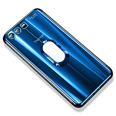 Coque Ultra Slim Silicone Souple Housse Etui Transparente avec Support Bague Anneau S01 pour Huawei Honor 9 Premium Bleu