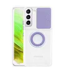 Coque Ultra Slim Silicone Souple Housse Etui Transparente avec Support Bague Anneau S01 pour Samsung Galaxy S22 5G Violet