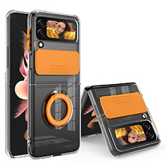 Coque Ultra Slim Silicone Souple Housse Etui Transparente avec Support Bague Anneau S01 pour Samsung Galaxy Z Flip3 5G Orange