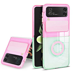 Coque Ultra Slim Silicone Souple Housse Etui Transparente avec Support Bague Anneau S02 pour Samsung Galaxy Z Flip3 5G Rose