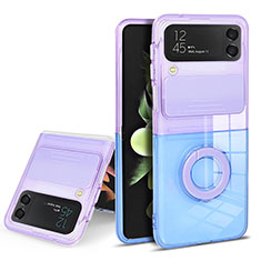 Coque Ultra Slim Silicone Souple Housse Etui Transparente avec Support Bague Anneau S02 pour Samsung Galaxy Z Flip3 5G Violet