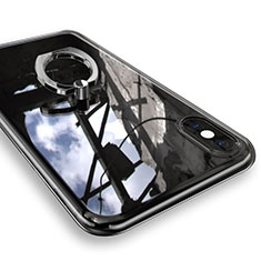 Coque Ultra Slim Silicone Souple Housse Etui Transparente avec Support Bague Anneau V01 pour Apple iPhone Xs Argent