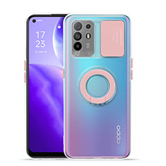 Coque Ultra Slim Silicone Souple Housse Etui Transparente avec Support pour Oppo F19 Pro+ Plus 5G Rose