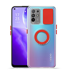 Coque Ultra Slim Silicone Souple Housse Etui Transparente avec Support pour Oppo F19 Pro+ Plus 5G Rouge