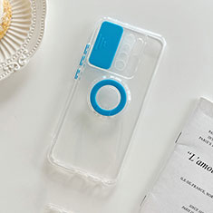 Coque Ultra Slim Silicone Souple Housse Etui Transparente avec Support pour Xiaomi Poco M2 Bleu Ciel