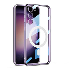 Coque Ultra Slim Silicone Souple Transparente avec Mag-Safe Magnetic Magnetique AC1 pour Samsung Galaxy S25 Plus 5G Violet