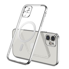 Coque Ultra Slim Silicone Souple Transparente avec Mag-Safe Magnetic Magnetique M01 pour Apple iPhone 12 Argent