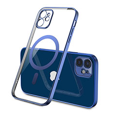 Coque Ultra Slim Silicone Souple Transparente avec Mag-Safe Magnetic Magnetique M01 pour Apple iPhone 12 Bleu