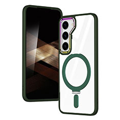 Coque Ultra Slim Silicone Souple Transparente avec Mag-Safe Magnetic Magnetique SD1 pour Samsung Galaxy S25 Plus 5G Vert