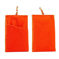 Double Pochette Housse Velour Universel pour Oppo Reno8 Lite 5G Orange