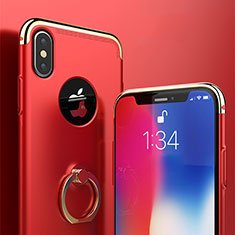 Etui Bumper Luxe Metal et Plastique avec Support Bague Anneau pour Apple iPhone X Rouge