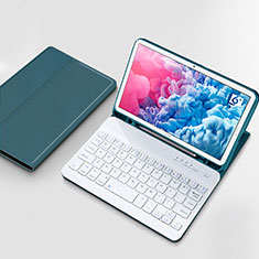 Etui Clapet Portefeuille Livre Cuir avec Clavier pour Huawei MatePad 10.8 Cyan