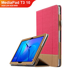 Etui Clapet Portefeuille Livre Cuir L06 pour Huawei MediaPad T3 10 AGS-L09 AGS-W09 Rouge