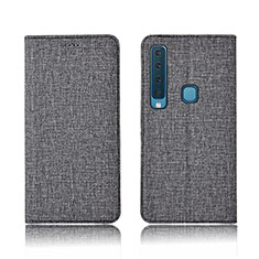 Etui Clapet Portefeuille Livre Tissu pour Samsung Galaxy A9 Star Pro Gris