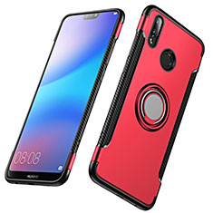 Etui Contour Silicone et Plastique Mat avec Support Bague Anneau pour Huawei P20 Lite Rouge