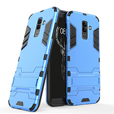 Etui Contour Silicone et Plastique Mat avec Support pour Samsung Galaxy A6 Plus (2018) Bleu