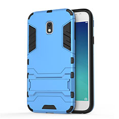 Etui Contour Silicone et Plastique Mat avec Support pour Samsung Galaxy J3 Pro (2017) Bleu